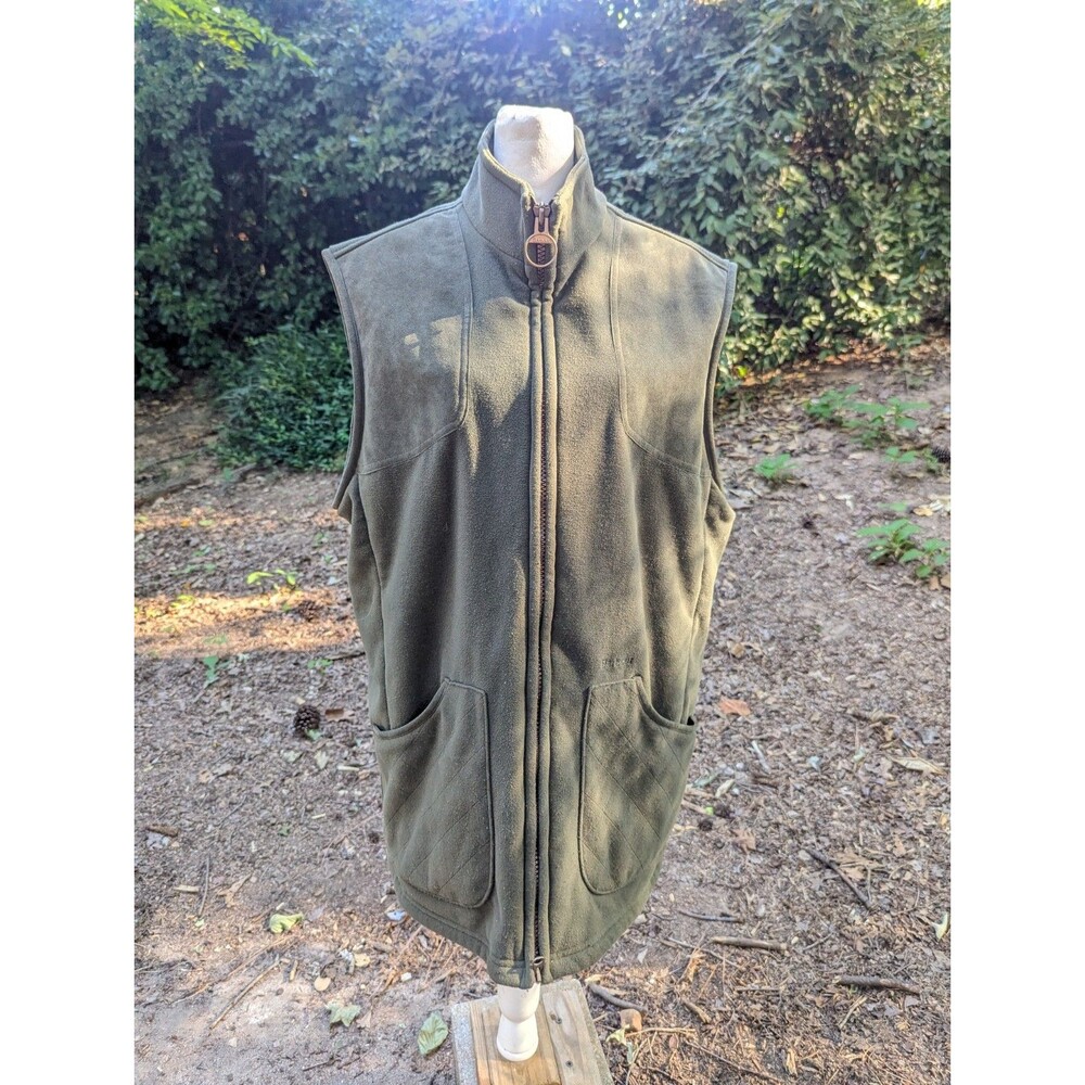 Barbour Lord James Percy Sporting Fleece Vest Gilet Green Suede Patches Men’s L